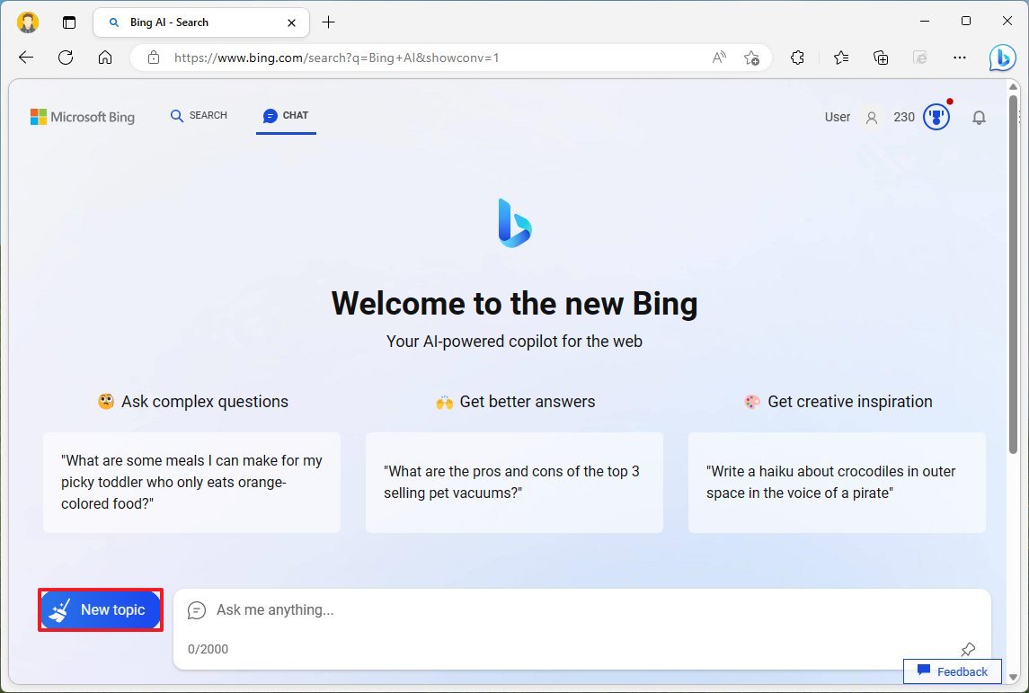 Bing Chat new topic