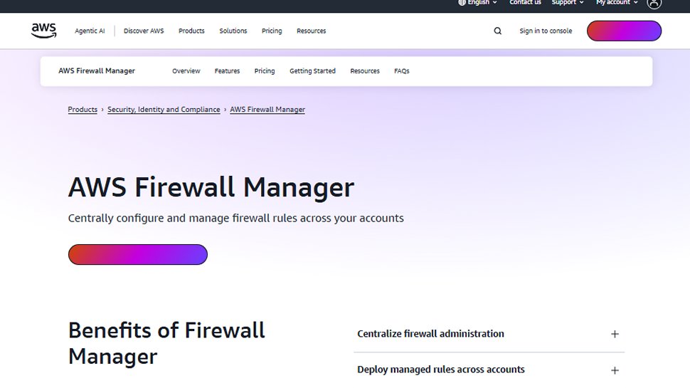 Website screenshot of AWS Firewall Manager (August, 2025)