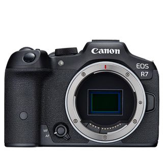 Canon EOS R7 camera on a white background