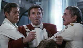 Star Trek II: The Wrath of Khan Bones and Scotty hold Kirk back