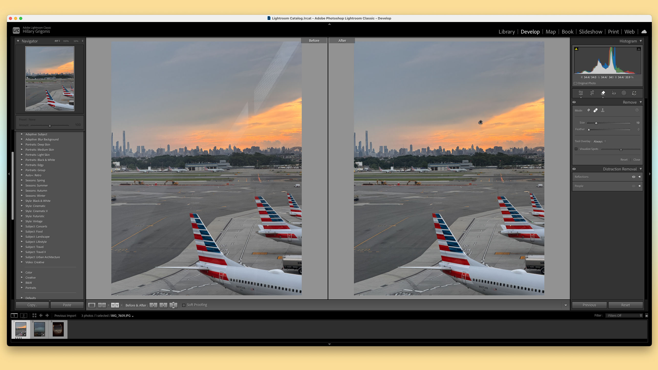 A screenshot of the reflection removal tool in Adobe Lightroom