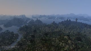 "A picturesque view of Old and New Ebonheart, seen from high above the Thirr River valley to the south," via the Tamriel Rebuilt Facebook.