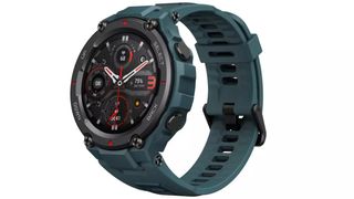 Amazfit T-Rex Pro watch with blue band
