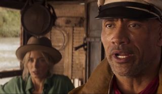 Disney's Jungle Cruise Emily Blunt and Dwayne Johnson banter on their boat