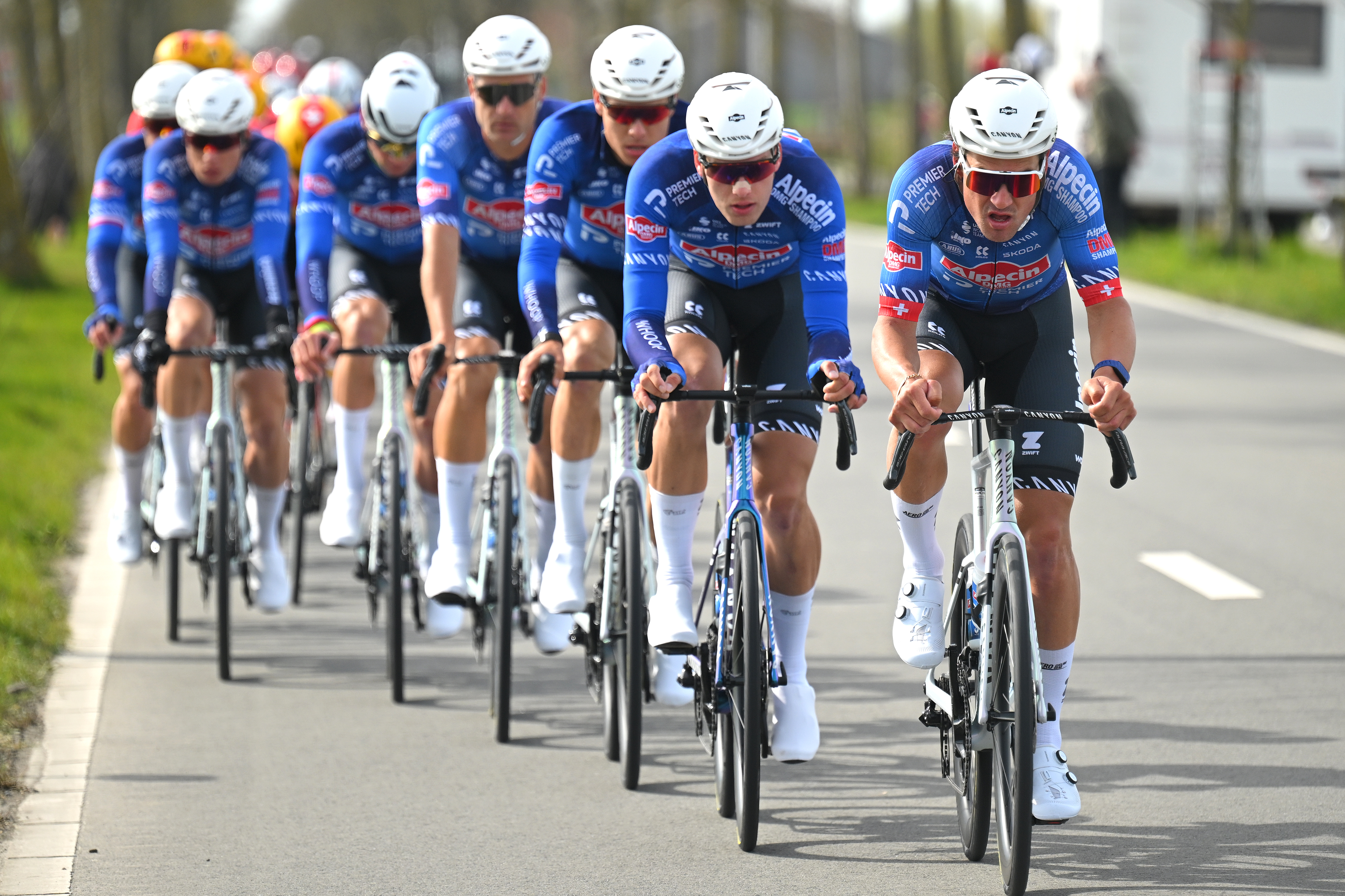 Silvain Dillier on the front of the peloton during In Flanders Fields