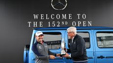 Brian Harman returns the Claret Jug from his 2023 Open win