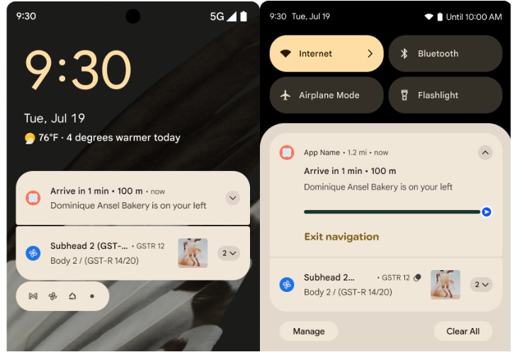 An example of Google's progressive notifications, which shows a bar when ordering food or expecting a ride-sharing service.