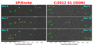 MESSENGER images of Comets Encke and ISON