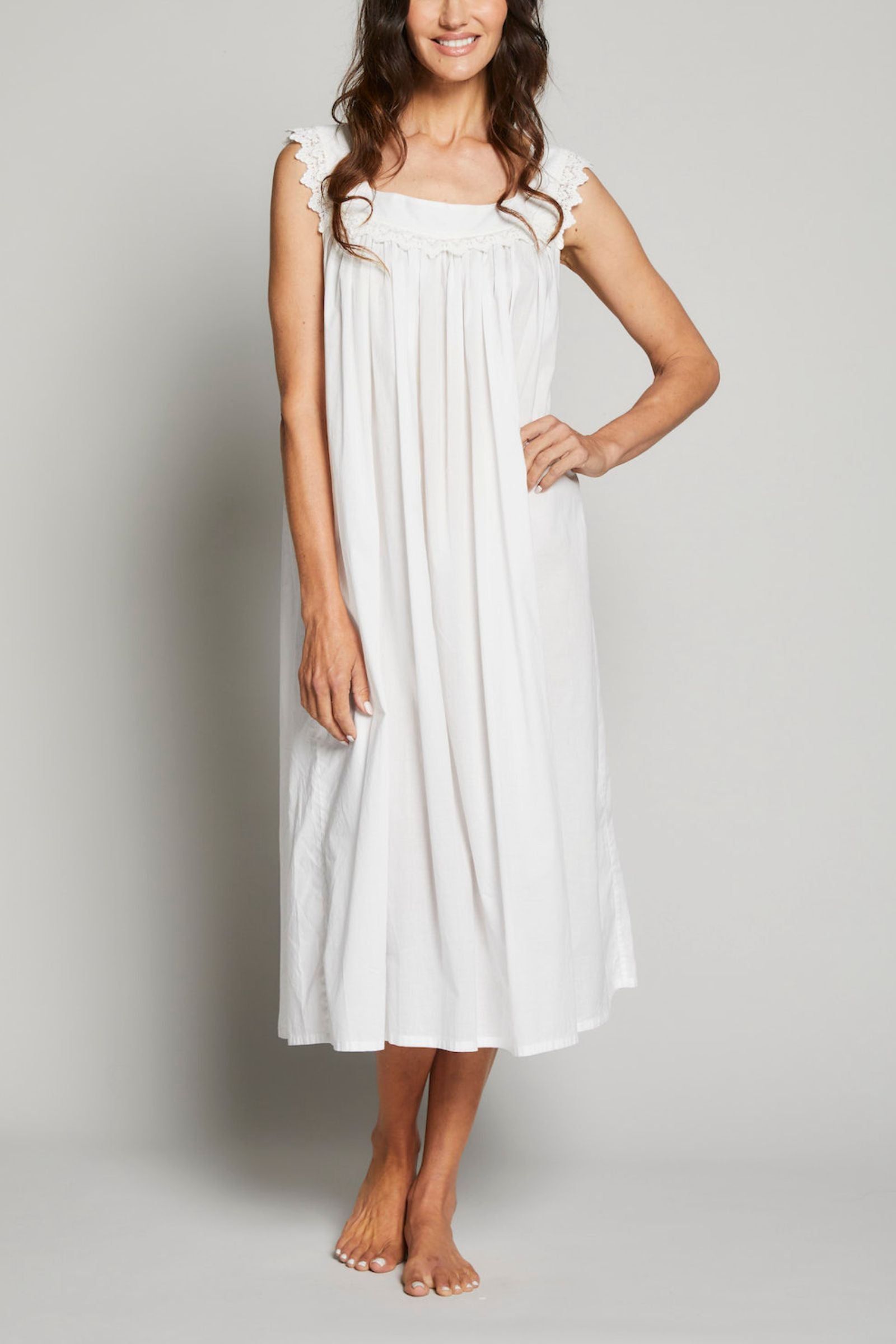 Lace Square Neck Nightgown - White - White / Xs