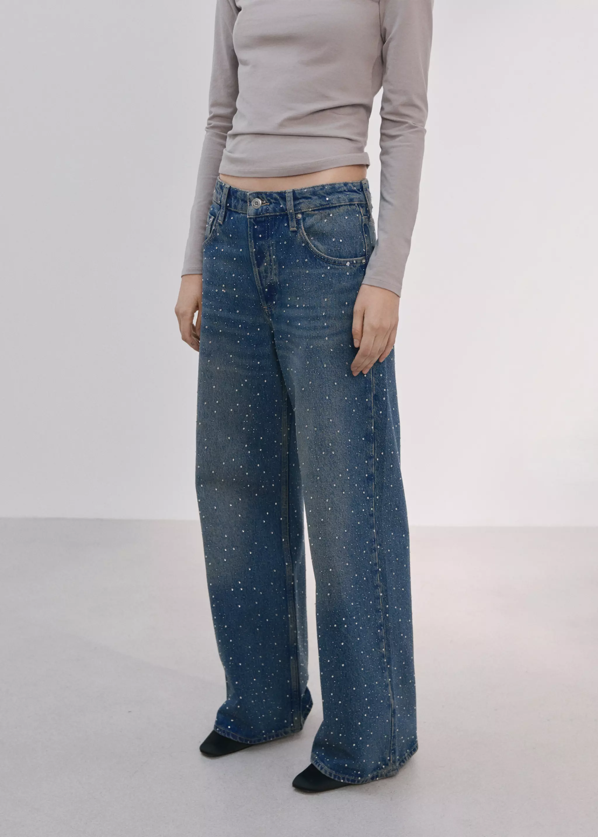 Wide Leg Jeans With Rhinestones - Women | Mango United Kingdom