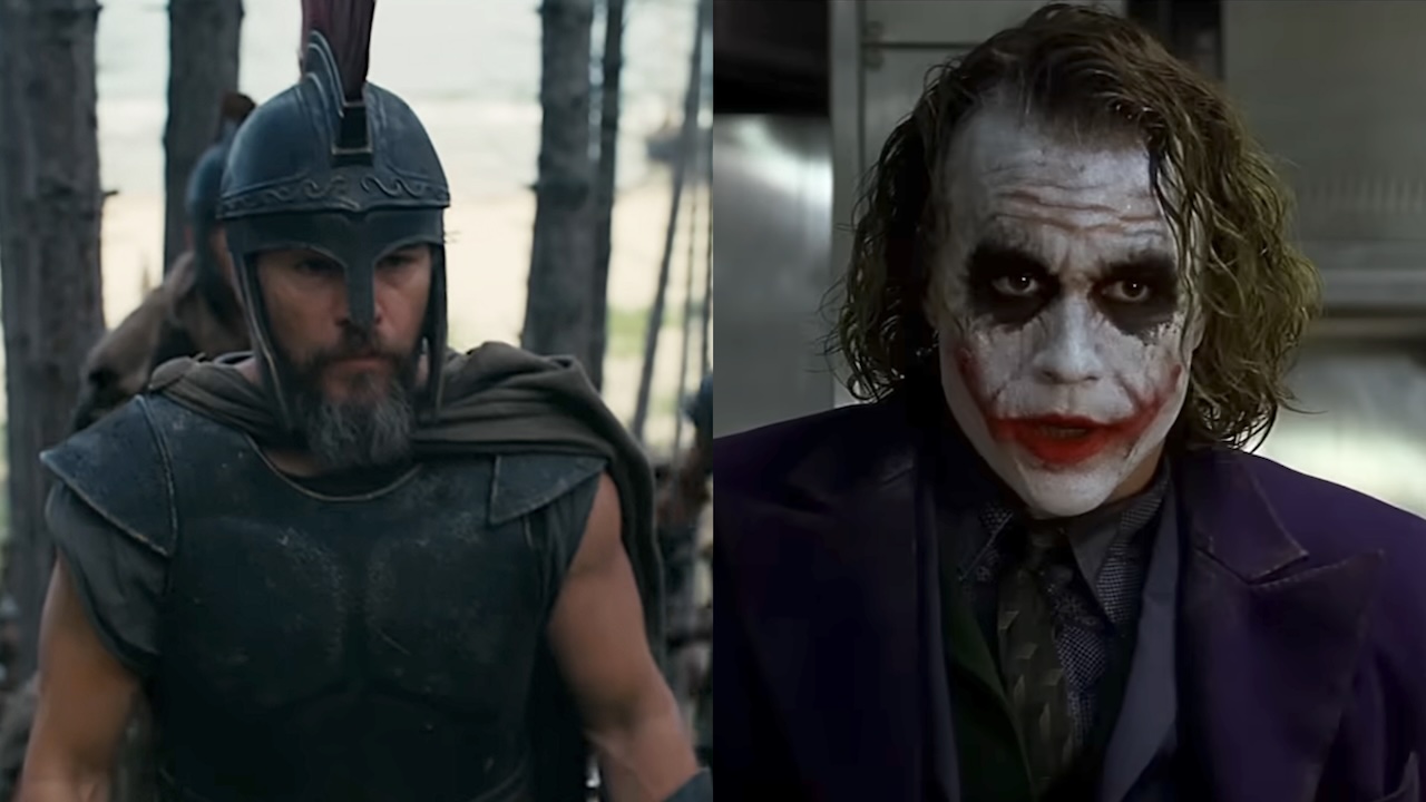 Matt Damon as Odysseus in The Odyssey/ Heath Ledger as The Joker in The Dark Knight (side by side image)