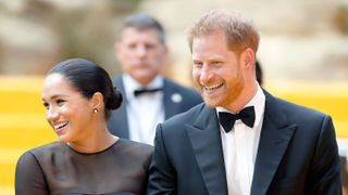 london, united kingdom july 14 embargoed for publication in uk newspapers until 24 hours after create date and time meghan, duchess of sussex and prince harry, duke of sussex attend "the lion king" european premiere at leicester square on july 14, 2019 in london, england photo by max mumbyindigogetty images