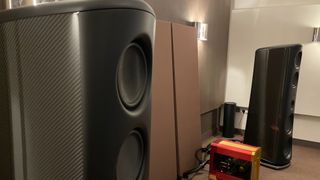 Magico M7 loudspeaker towers in a test room