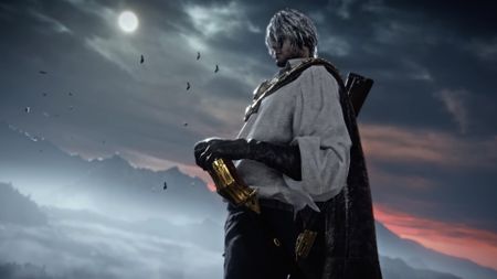 A cape-wearing man stands against a moonlit sky