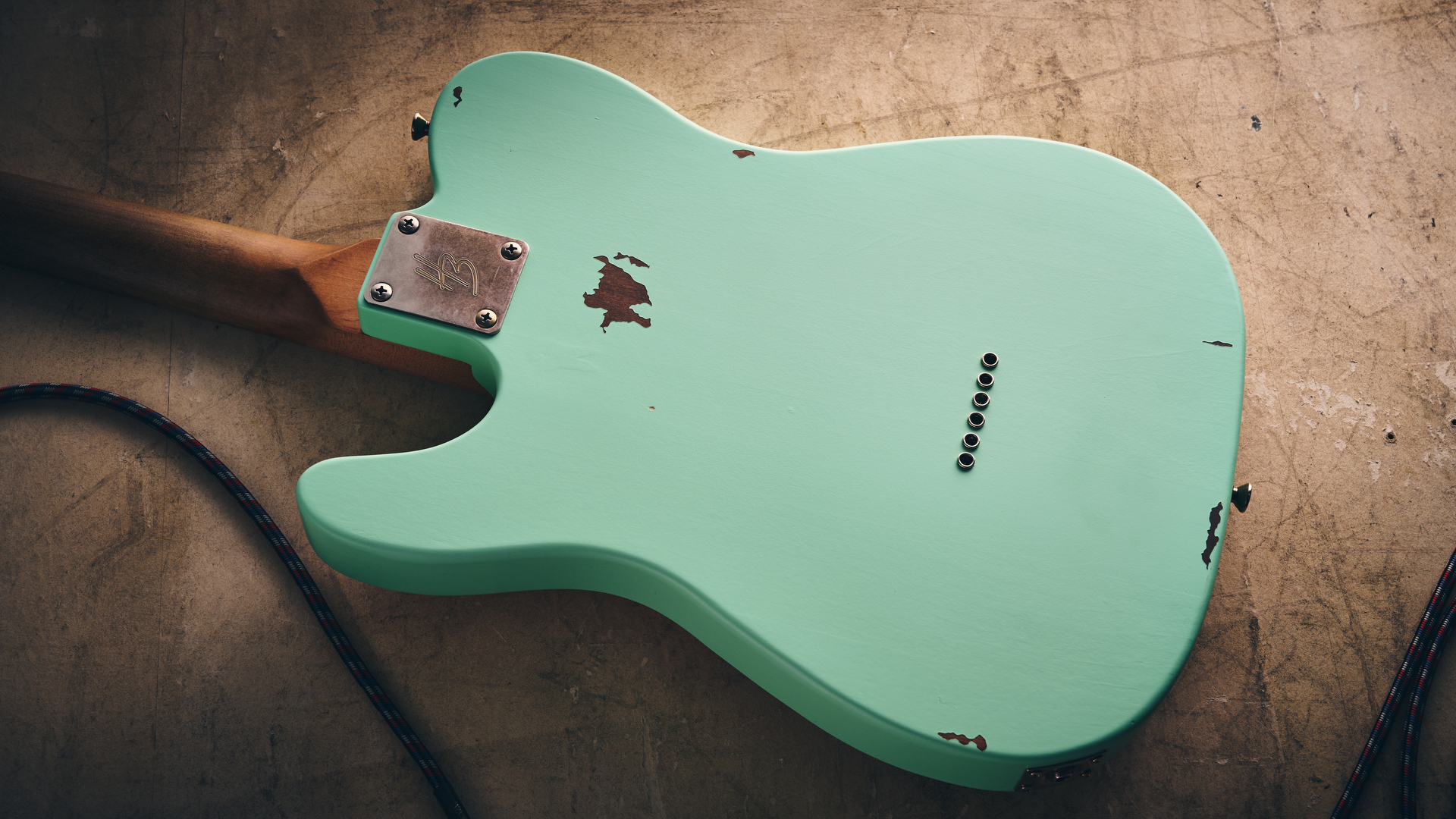 The back of the body on the Harley Benton TE-62LA electric guitar