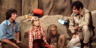 Wesley Eure, Kathy Coleman, Phillip Paley, and Spencer Milligan in Land of the Lost