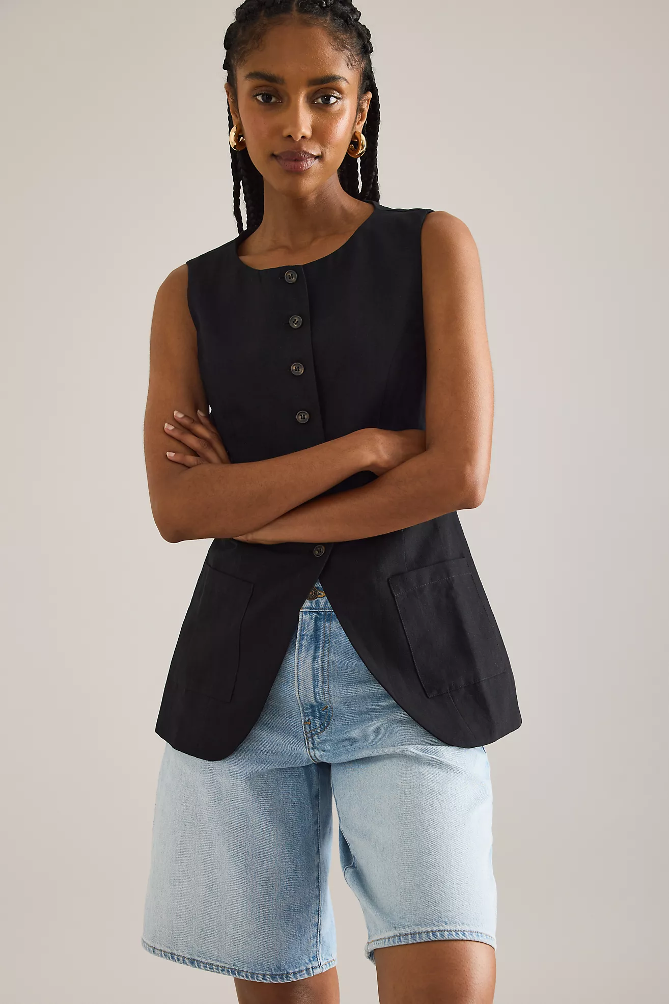 By Anthropologie Linen-Blend Longline Waistcoat