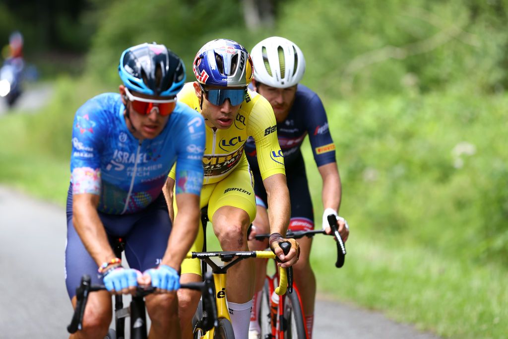 LONGWY FRANCE JULY 07 Wout Van Aert of Belgium and Team Jumbo Visma Yellow Leader Jersey competes in the breakaway during the 109th Tour de France 2022 Stage 6 a 2199km stage from Binche to Longwy 377m TDF2022 WorldTour on July 07 2022 in Longwy France Photo by Michael SteeleGetty Images