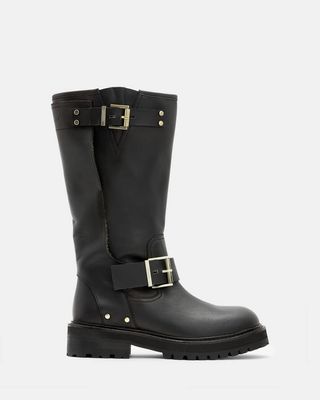 Tay Calf Length Leather Biker Boots