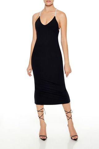 Contour Sculpt Rhinestone Midi Dress