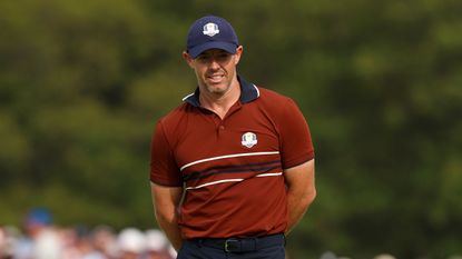 Rory McIlroy during Saturday's afternoon four-ball session at the 2025 Ryder Cup