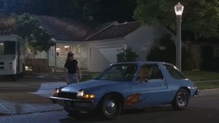 Garth drives up to pick up Wayne in the iconic Mirthmobile in Wayne's World