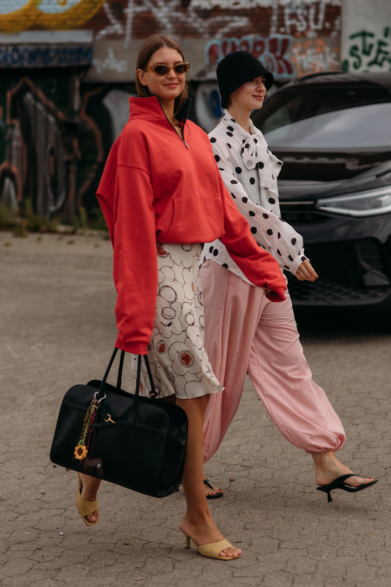 Woman wearing a red jacket in Copenhagen