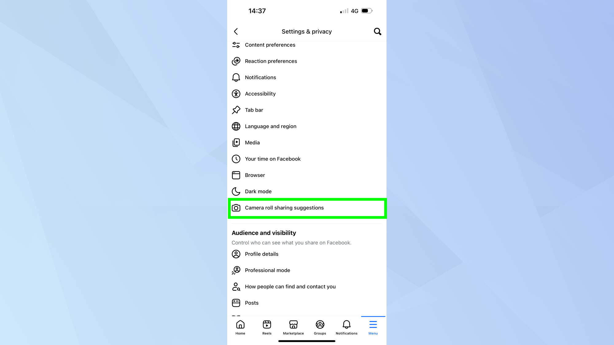 Meta/Facebook Camera roll sharing suggestions