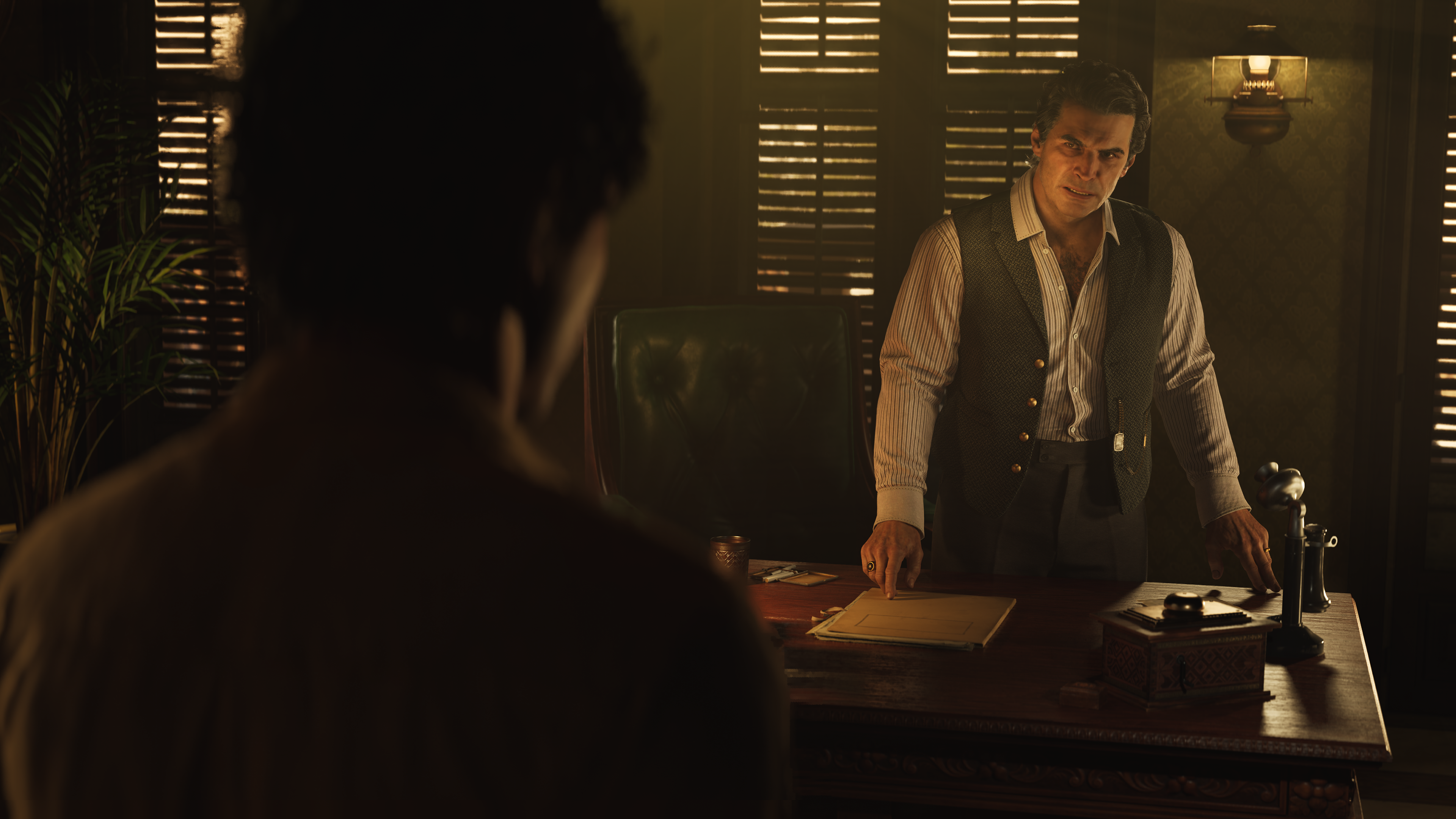 Main character speaking with boss