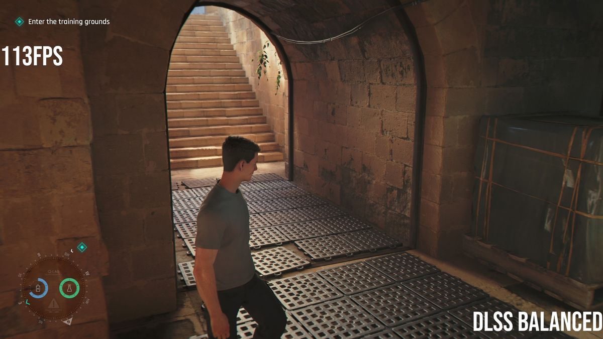 A scene from 007 First Light with DLSS set to balanced
