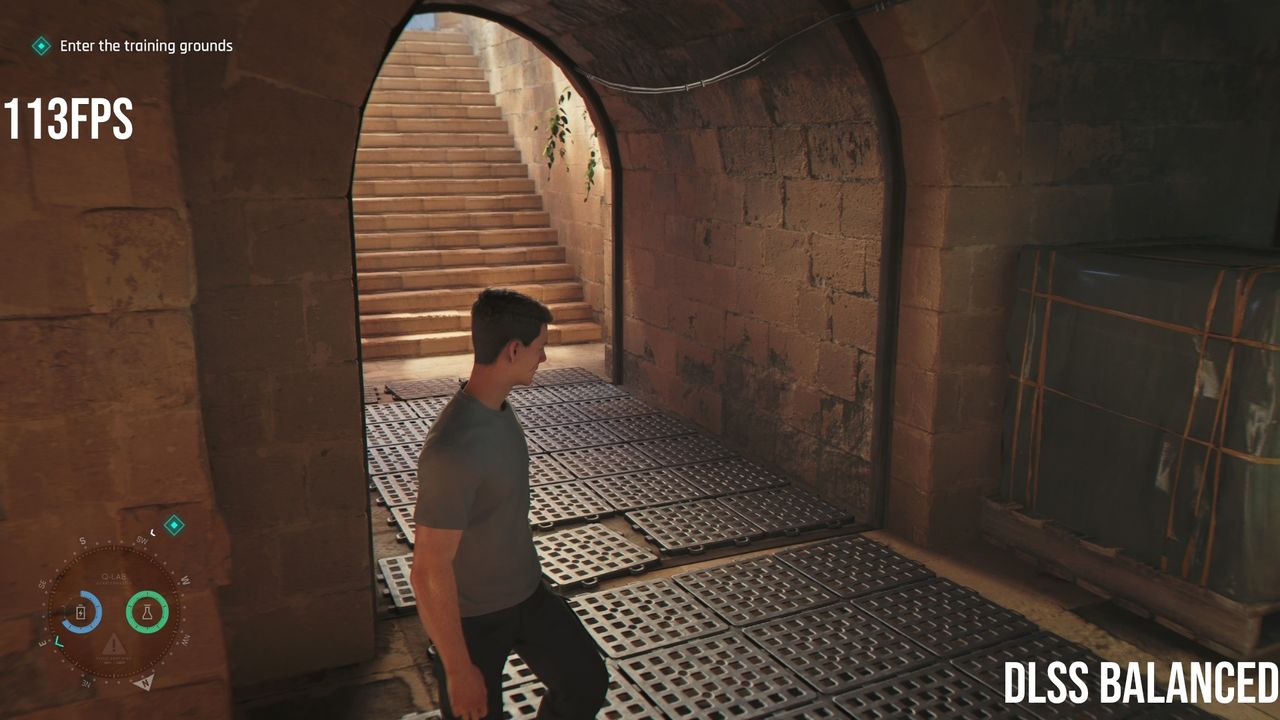 A scene from 007 First Light with DLSS set to balanced