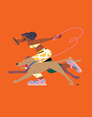 Illustration of woman running with dog