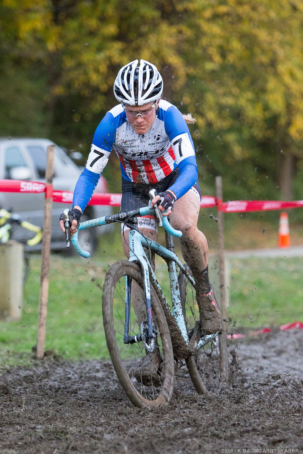 Compton displayed her renowned technical skills through the ankle-deep mud section