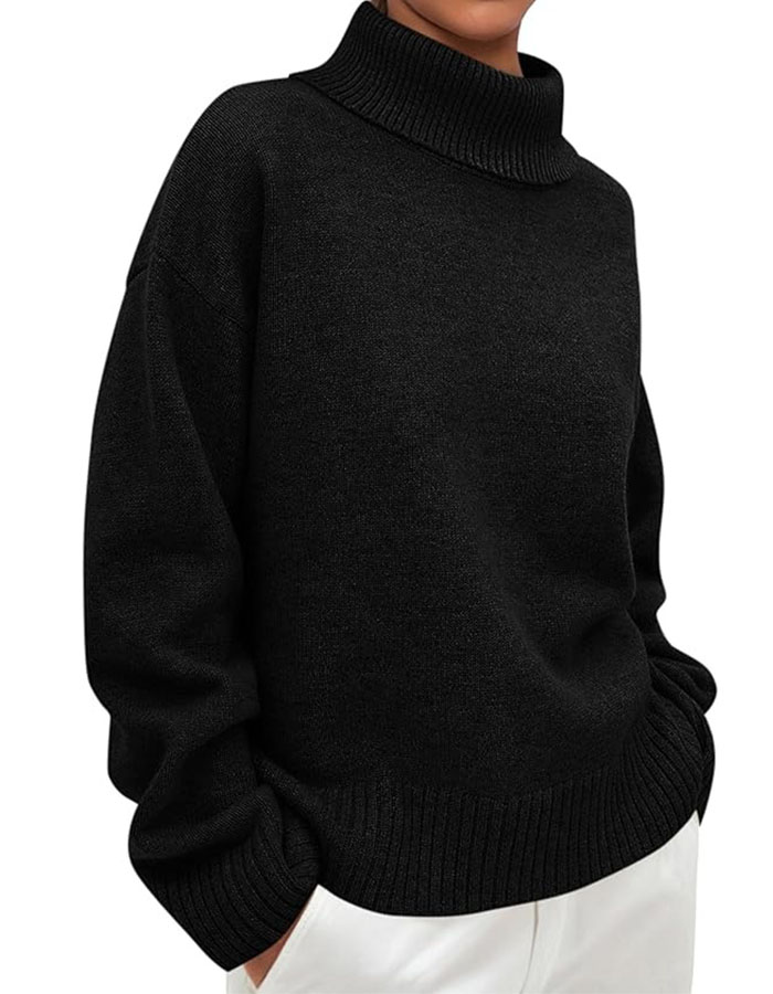 Prettygarden Womens Turtleneck Long Sleeve Sweater 2025 Fall Trendy Loose Fit Casual Tops Chunky Knit Pullover Sweaters (black,small)