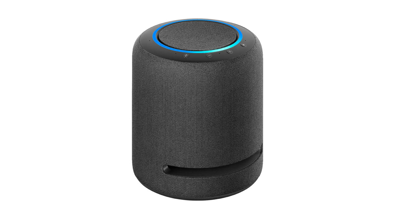 the amazon Echo studio wireless speaker against a white background