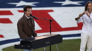 SANTA CLARA, CA - FEBRUARY 08: Charlie Puth performs the National Anthem prior to the start of the Seattle Seahawks versus the New England Patriots Super Bowl LX game on February 8, 2026, at Levi's Stadium in Santa Clara, CA. (Photo by Matthew Huang/Icon Sportswire via Getty Images)