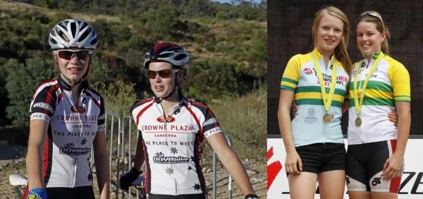Before and after: Bec Henderson and Zoe Binder came to the nationals in matching jerseys and left in matching jerseys. The two Crowne Plaza teammates won the U23 and U15 titles respectively.