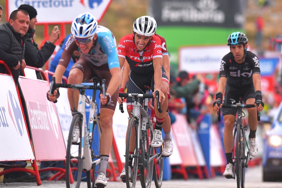 Romain Bardet leads Alberto Contador to the line