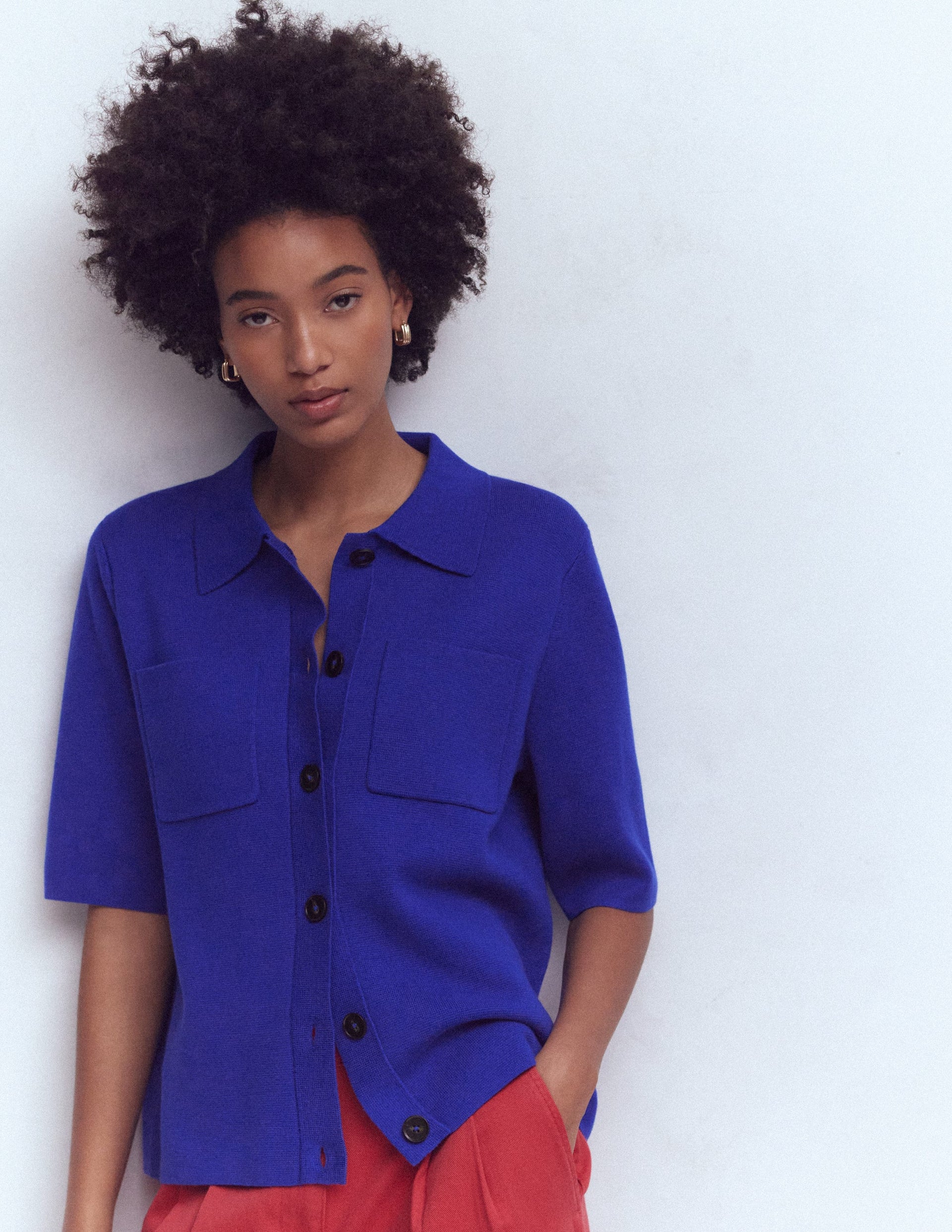 Short Sleeve Knit Shirt-Bright Blue