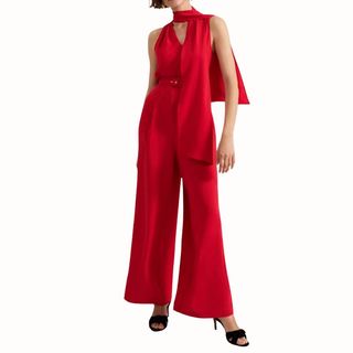 Flat lay image of red jumpsuit