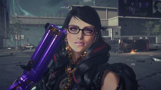 best Nintendo Switch games: Bayonetta, a witch wearing glasses and holding a gun