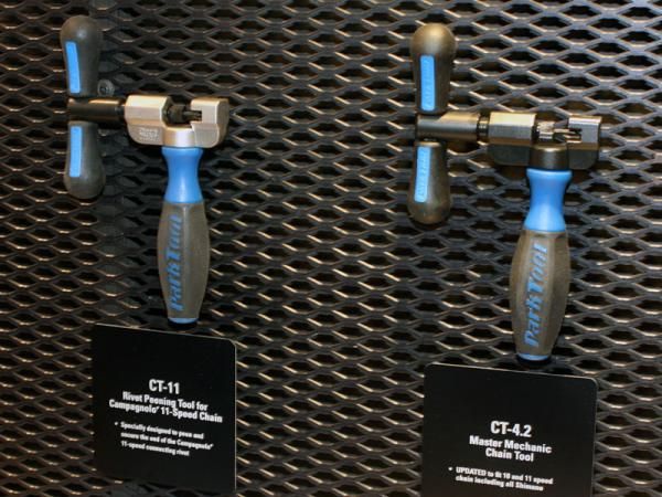 Park's latest Campagnolo 11-speed compatible CT-11 chain tool peens the end of the rivet to reduce the chance of chain failure - but it doesn't actually push the pins in and out like the updated CT-4.2. Ideally, well-equipped shops and mechanics will have both.