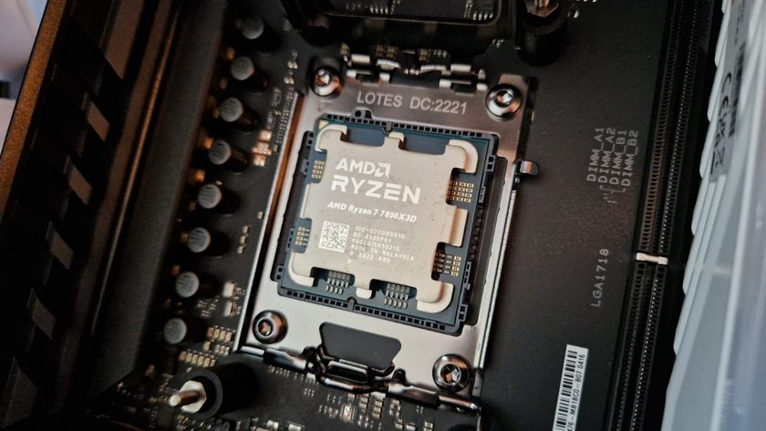 The AMD Ryzen 7 7800X3D seated on a motherboard