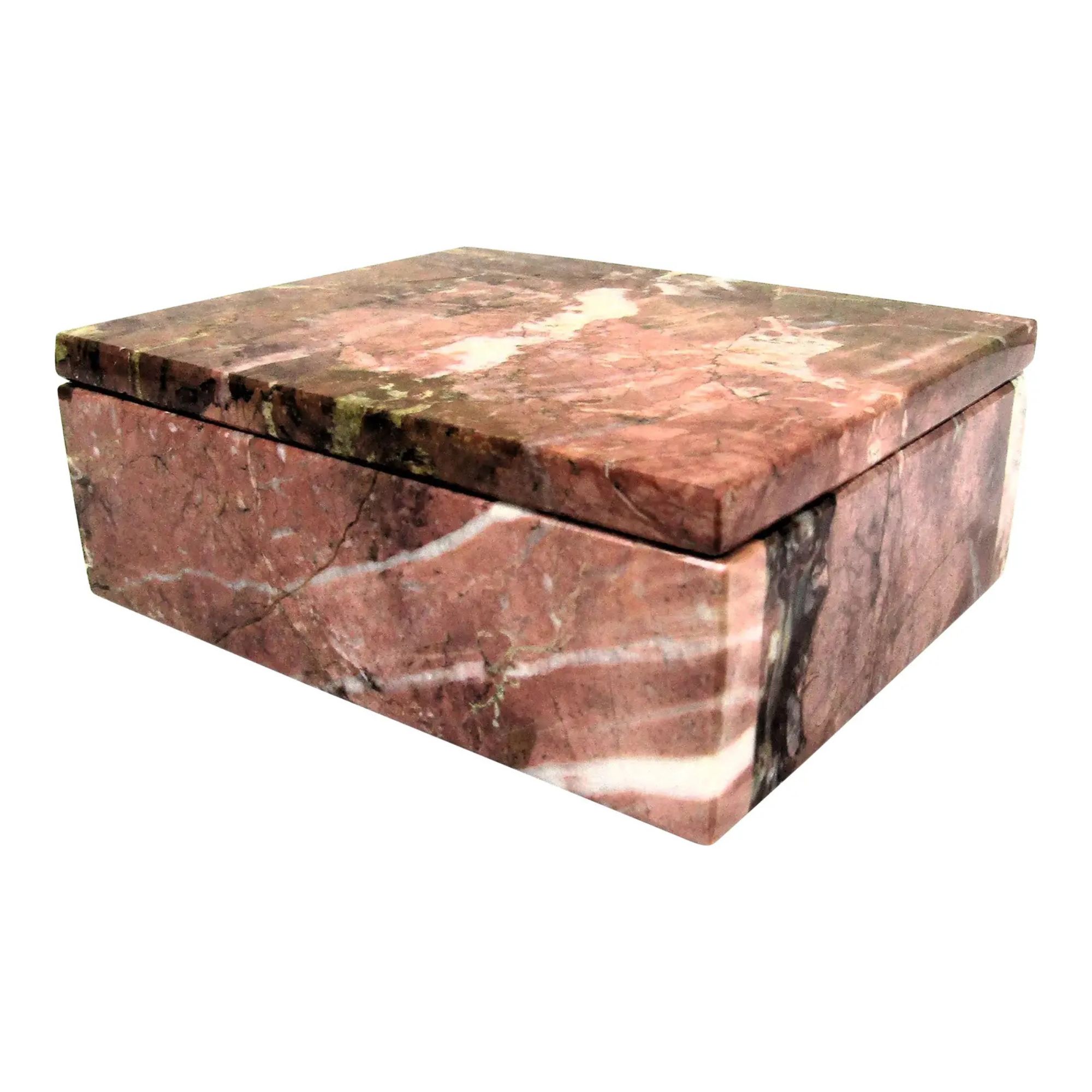 1970s Postmodern Vintage Pink Marble Stone Lidded Box