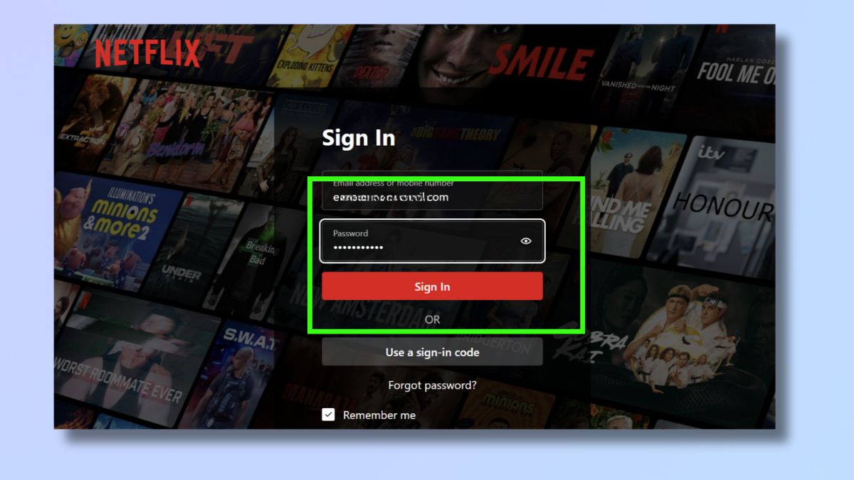 Screenshot showing how to use Netflix secret codes - log in to Netflix