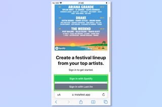 The second step for using Instafest, signing in with Spotify