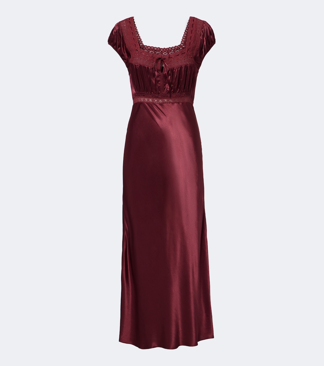 Maeva Lace-Trimmed Satin Midi Dress in Burgundy - Rixo