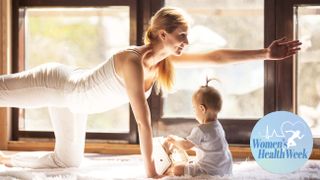 a photo of a mum working out with her baby