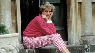 32 of the best Princess Diana Quotes - Diana sat in pink Gingham trousers