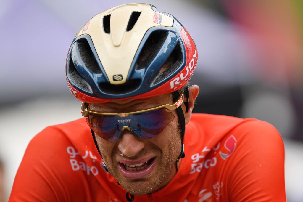 Bahrain-Merida rider Damiano Caruso can&rsquo;t hide the emotion of having worked tirelessly for his team on stage 14 of the 2019 Giro d'Italia